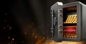 Изображение открытого сейфа, наполненного золотом и промокодами, рекламирующее бонус на выходные в Иззи.